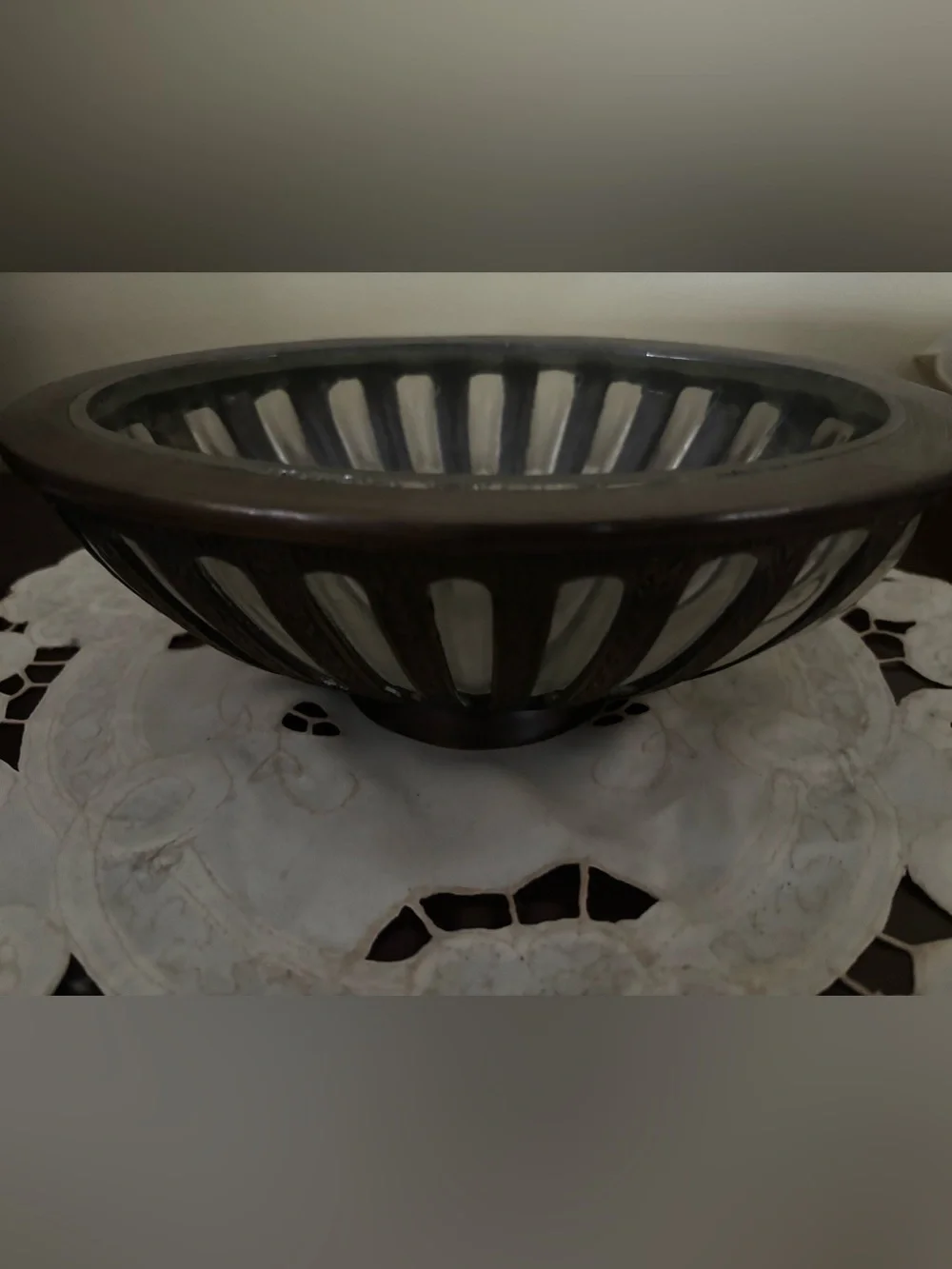 Vintage handblown glass and metal decorative bowl